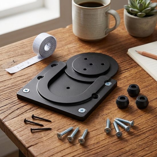 Zwart dartbord ophangsysteem - dartbord muurbeugel met montage set voor wandbevestiging - verstelbare dartboard hanger met schroeven en afstandhouders - dartbord accessoire voor standaard dartborden van Merkloos — afbeelding 5