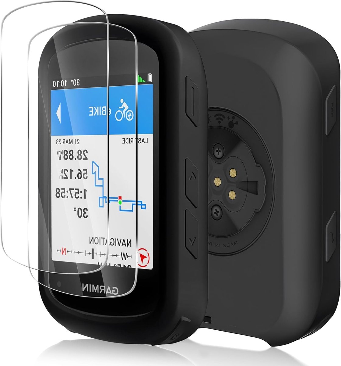 Zachte Shockproof Bescherming voor Garmin Edge 540/840 met 2 Gehard Glas Screen Protectors - Zwart, Duurzaam en Stijlvol