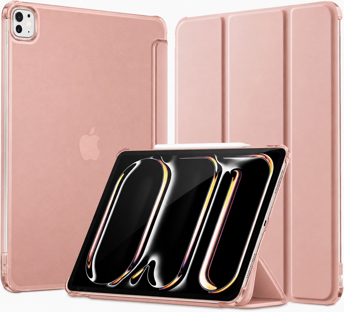 Tolvia Tablet Hoes Geschikt voor Apple iPad Pro 12.9 Inch (2021/2022) – Slim Smart Cover met Transparante Harde Achterkant - Auto Sleep/Wake - Schokbestendige Tablet Hoes - Rozegoud