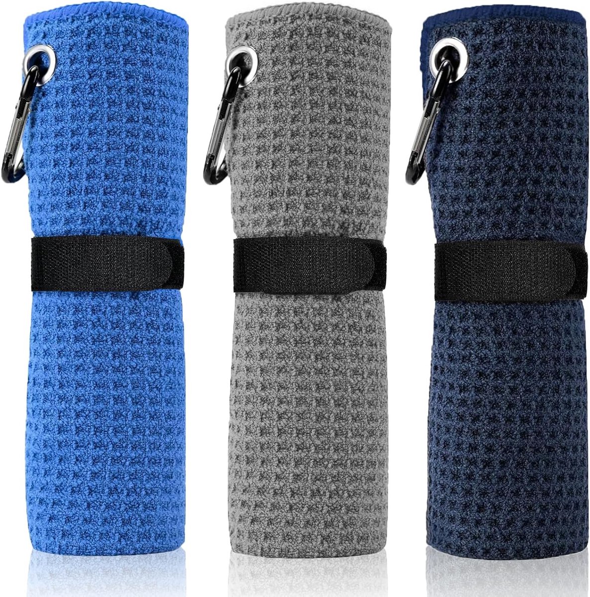Set van 3 Microvezel Golfhanddoeken met Carabiner Clip, Absorberend, Sneldrogend en Geurvrij, 41 x 30 cm, Ideaal voor Golfaccessoires en Sportactiviteiten