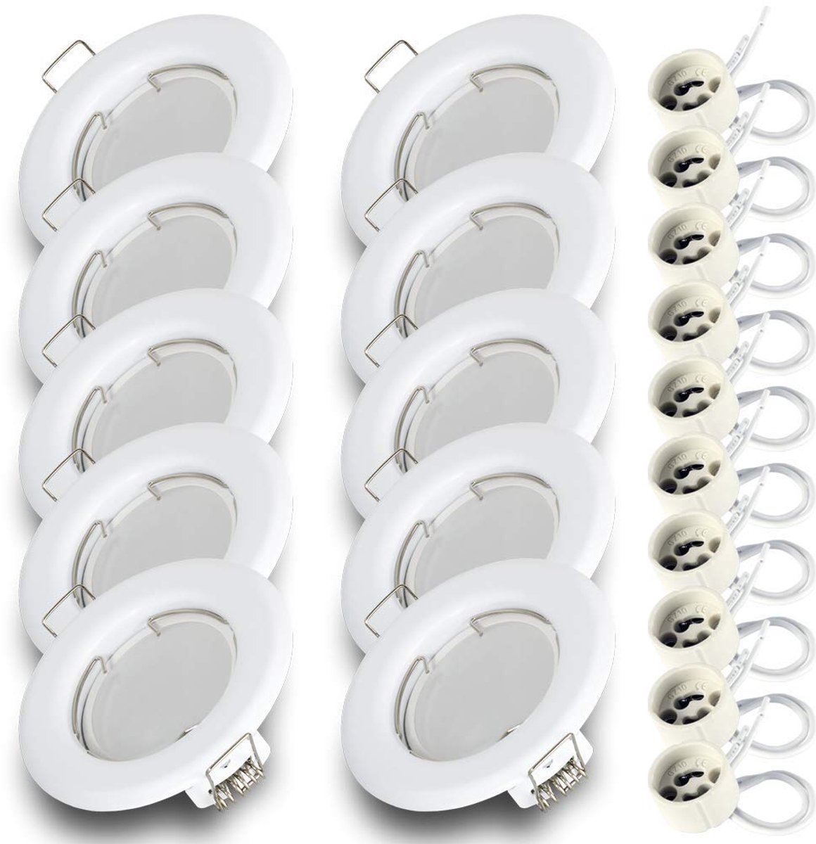 Kwazar Luminaire - Inbouwspot GU10 - LED-spot, plafondspot, inbouwspot - Inbouwframe rond met lamp GU10 7W neutraal wit 4000K - voor woonkamer, keuken, gang - RIK15 - Set X10 Wit