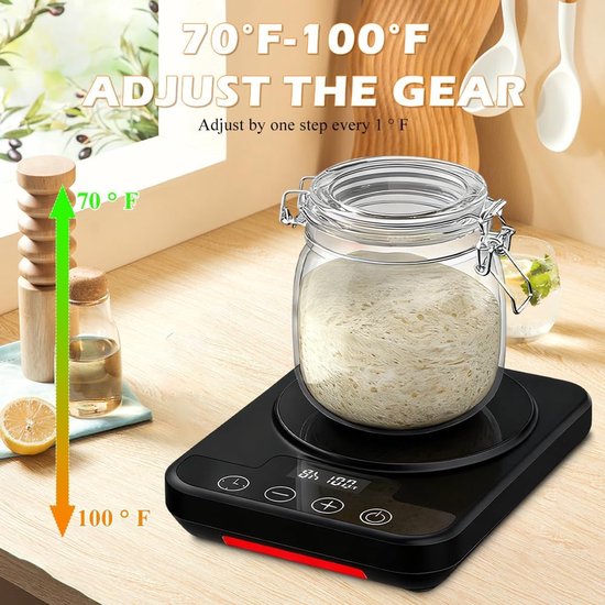 1 stuks - fermentatie verwarmer - fermentatieverwarmer zuurdesem -zuurdesem starter set - sourdough - weckpotten -constante temperatuur van 70-100 graden Fahrenheit - 12-uurs timer met in hoogte verstelbare voet - Zwart — afbeelding 2