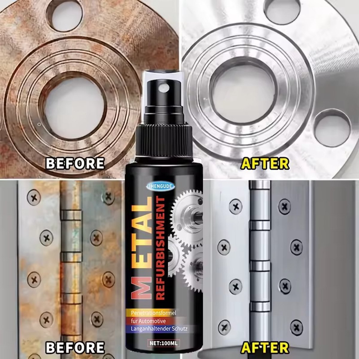 Roestverwijderaar Spray voor Metaal – Metaal Reiniger & Roestoplosser – Remreiniger – Anti Roest Spray voor Auto, Gereedschap, Chroom & RVS – Metaal Polijst Spray – Roest Converter voor Schroeven, Sloten, Velgen, Scharnieren & Tuingereedschap