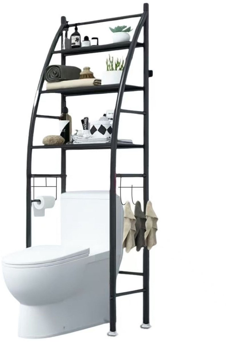 Hearyoo Badkamerrek - Toiletrek Badkamer - 3-Laags Toiletkast met Haken - Metalen Opbergrek voor Toilet en Wasmachine - 166x50 cm