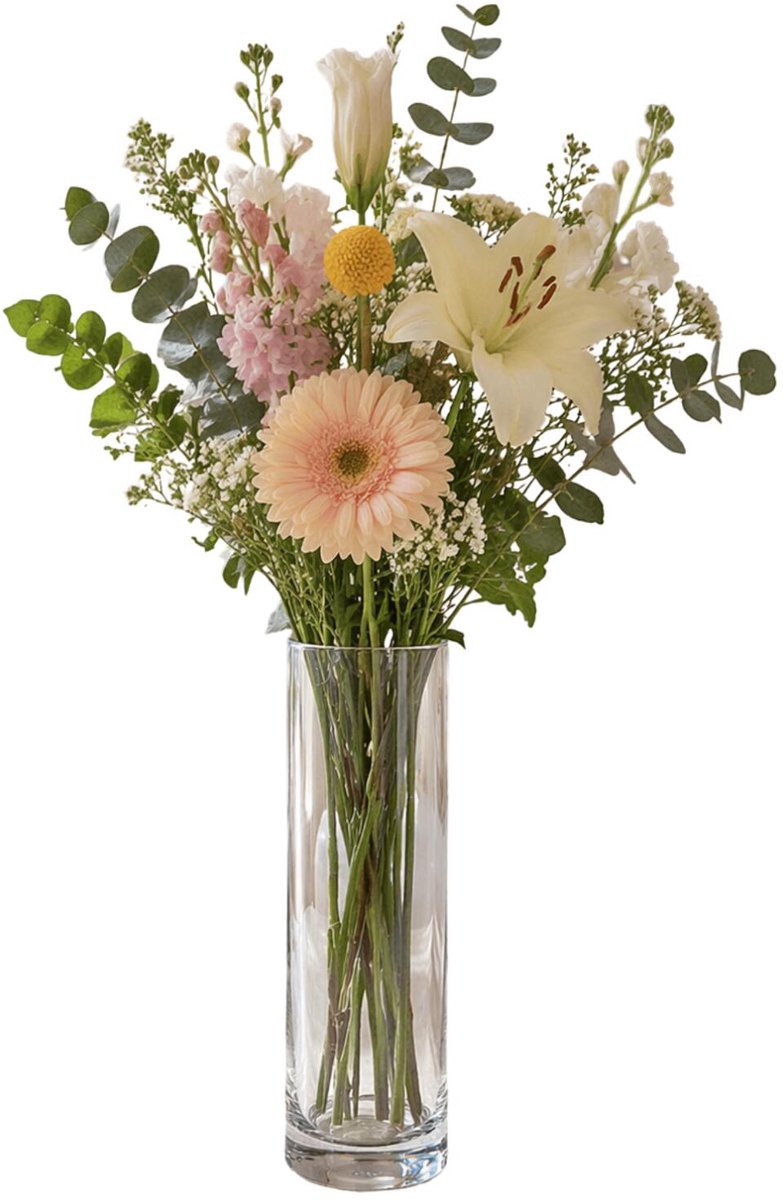Atmosphera Bloemenvaas Flora - glas - 26 cm - cilinder - boeketvaas - slanke vaas Transparant