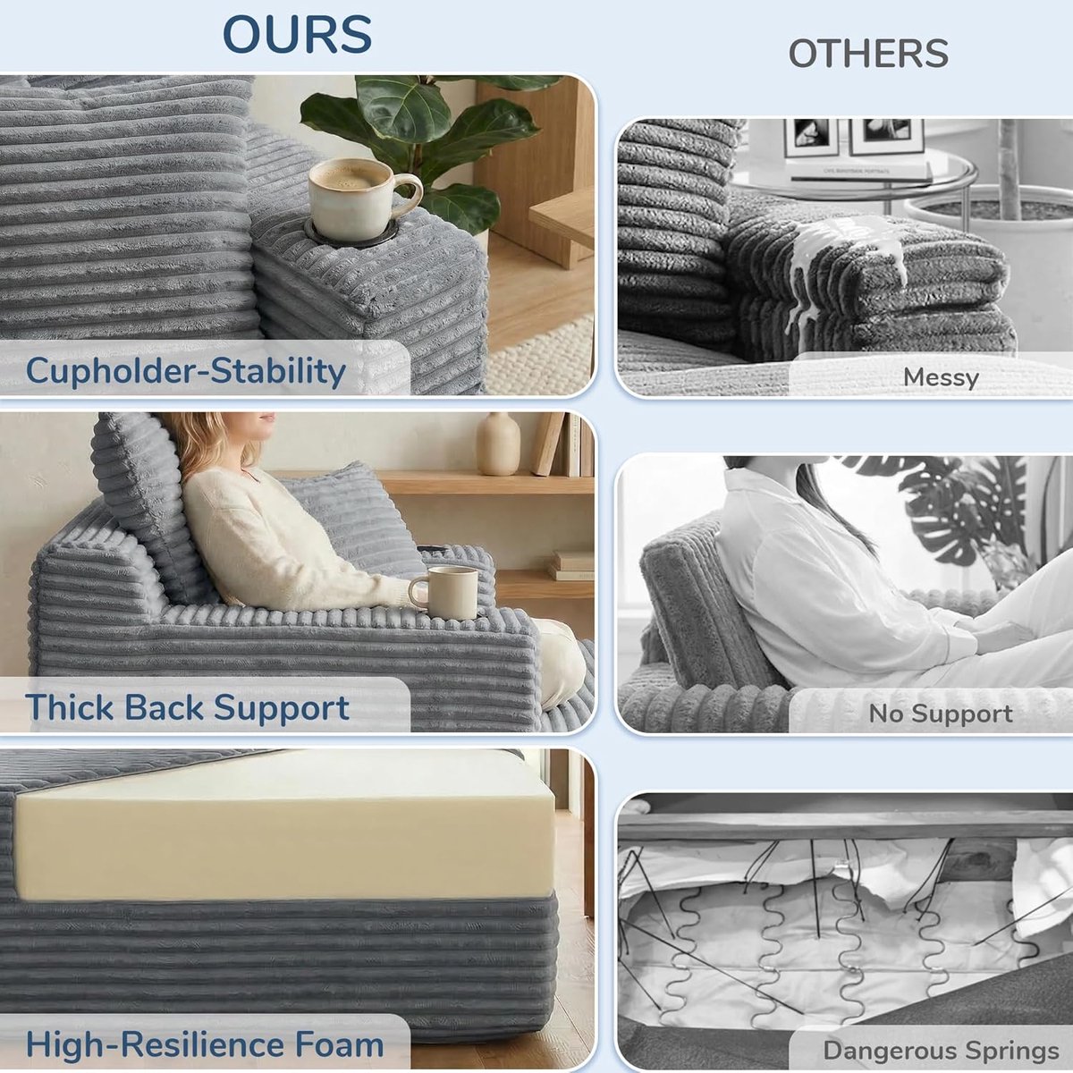 Chaiselongue Sofa – Arqam Luxe Lounge Daybed XXL – Corduroy Stof – Loungestoel met Slaapfunctie – Inclusief 3 Kussens & Bekerhouders – Extra Dik Schuim – Krasbestendig – Grijs