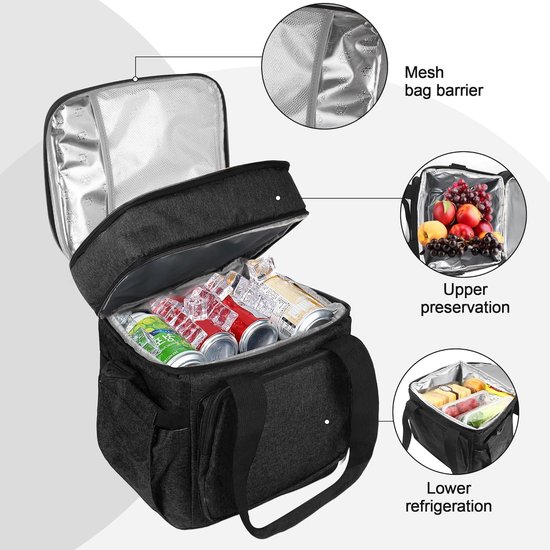 Tas-koeltas- Lunchtas voor Heren en Dames - 20L Grote Capaciteit Koeltas - Dubbeldeks Geïsoleerde Lunchbox Tas - Lekvrije Thermische Tas voor Werk, Picknick en Outdoor — afbeelding 5