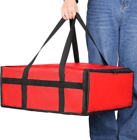 Tas-koeltas- Professionele Warmhoudtas voor 3 Pizza's van 18 Inch - Geïsoleerde Cateringtas voor Thuisbezorgd en Restaurant - Versterkte Draagcapaciteit tot 27kg - 50x50x15 cm - rood van Merkloos — afbeelding 4