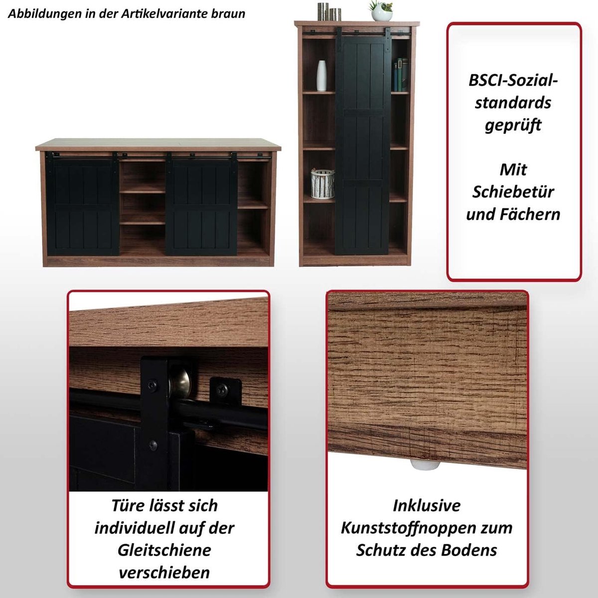 Industrial Loft Luxe Woonkamerset 150 x 40 x 163 cm Bruin Zwart – Kast & Dressoir Set met Schuifdeuren, Metaal Houtlook Opbergdesign