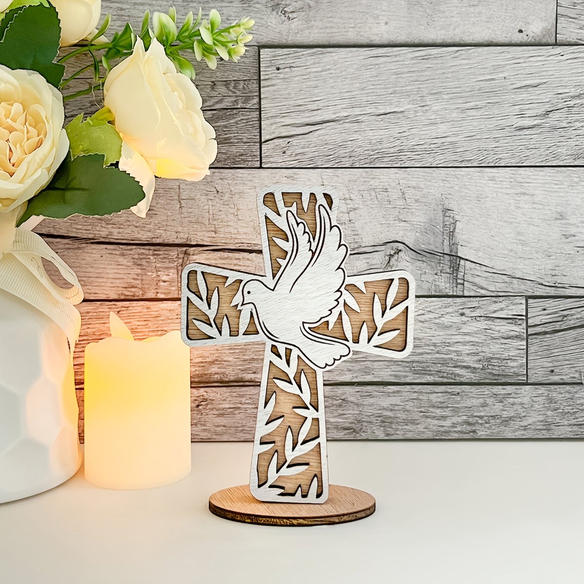 VANDAAG VERZONDEN - Houten Kruis met Duif - Cor&Sinho® - Groot 13,5cm - Christelijk - Jezus - Bijbel - Pasen Goede Vrijdag Pinksteren