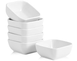 Keramische Dompelkommen Set van 6 - 3 oz - Vierkant Mini Sojasauskommetjes - Wit
