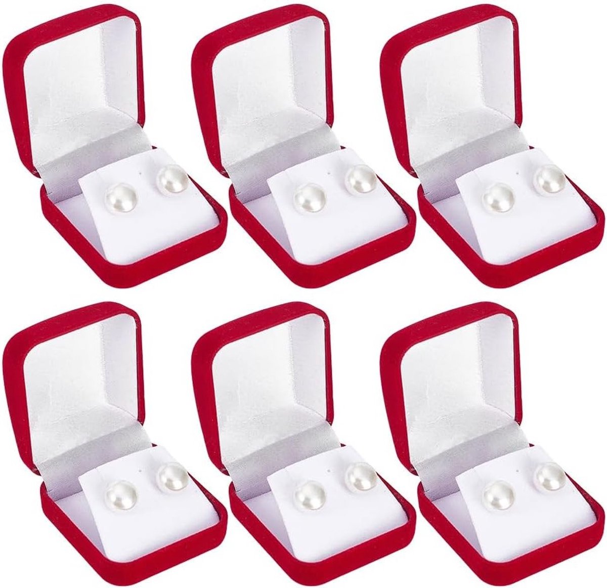 Fluwelen geschenkdoosjes voor sieraden, 6 stuks, ideaal voor Kerstmis, bruiloft en verjaardag, 5,9 x 5,3 x 3,55 cm, luxe cadeauverpakking in rood