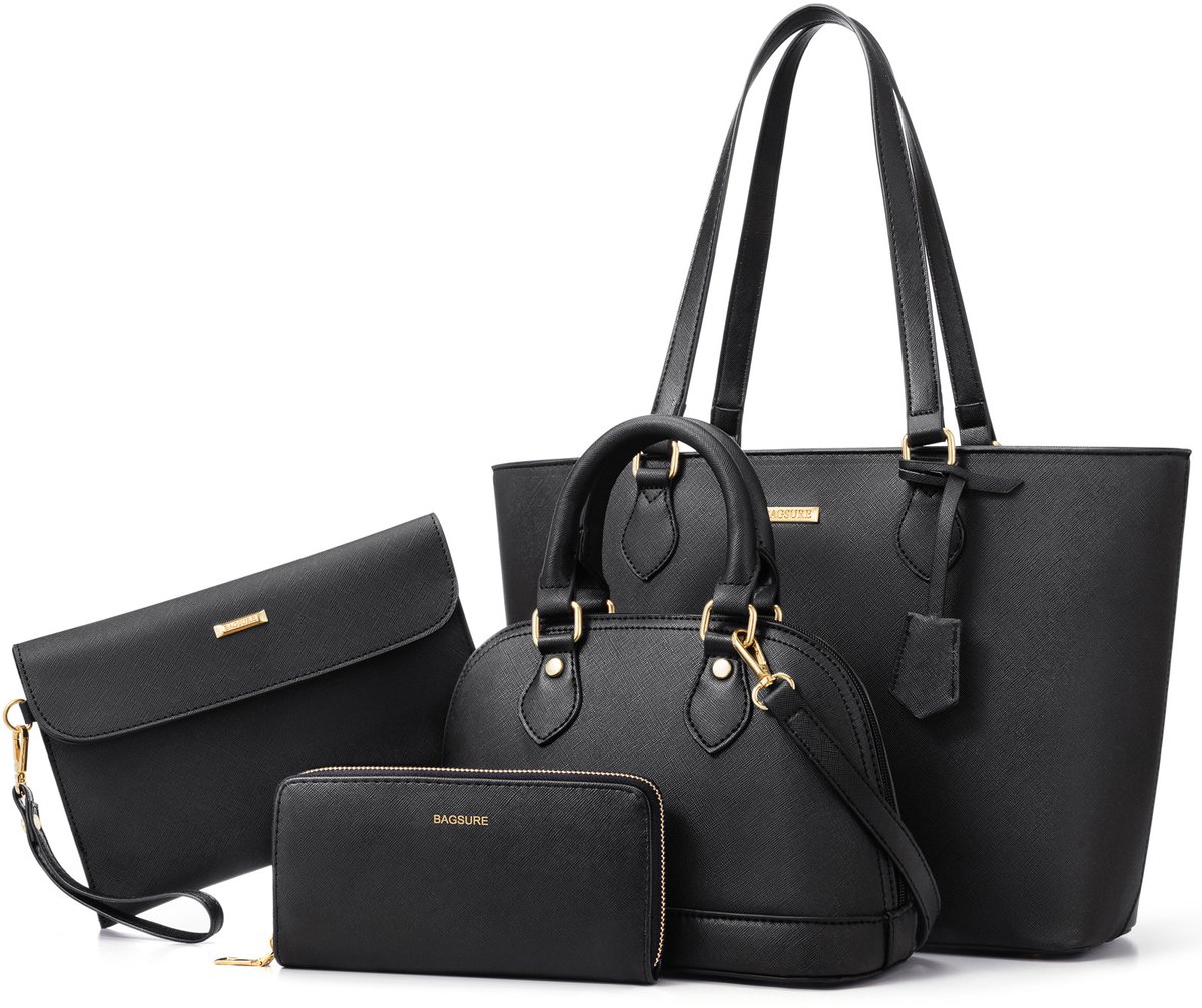 MODENUIT Handtassen - Handtas Set Voor Dames, Grote En Middelgrote Schoudertas Met Kleine En Grote Portemonnees, PU, Zwart, 33 x 26,5 cm