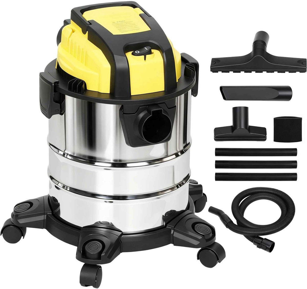 Casa Living 3-in-1 Waterstofzuiger - Nat & Droog - 1200W Krachtig - 20L RVS Tank - Blaasfunctie - Met Accessoires - Geel