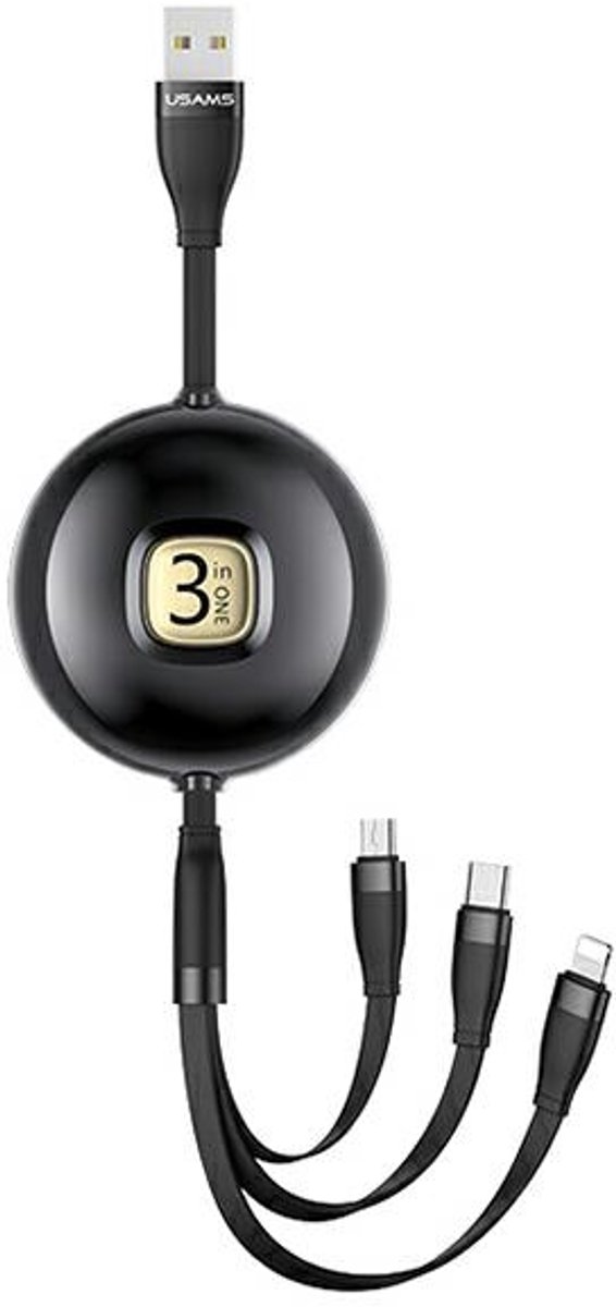USAMS U69 Serie - 3-in-1 Kabel - 1 meter - Zwart - Lightning, MicroUSB, USB-C
