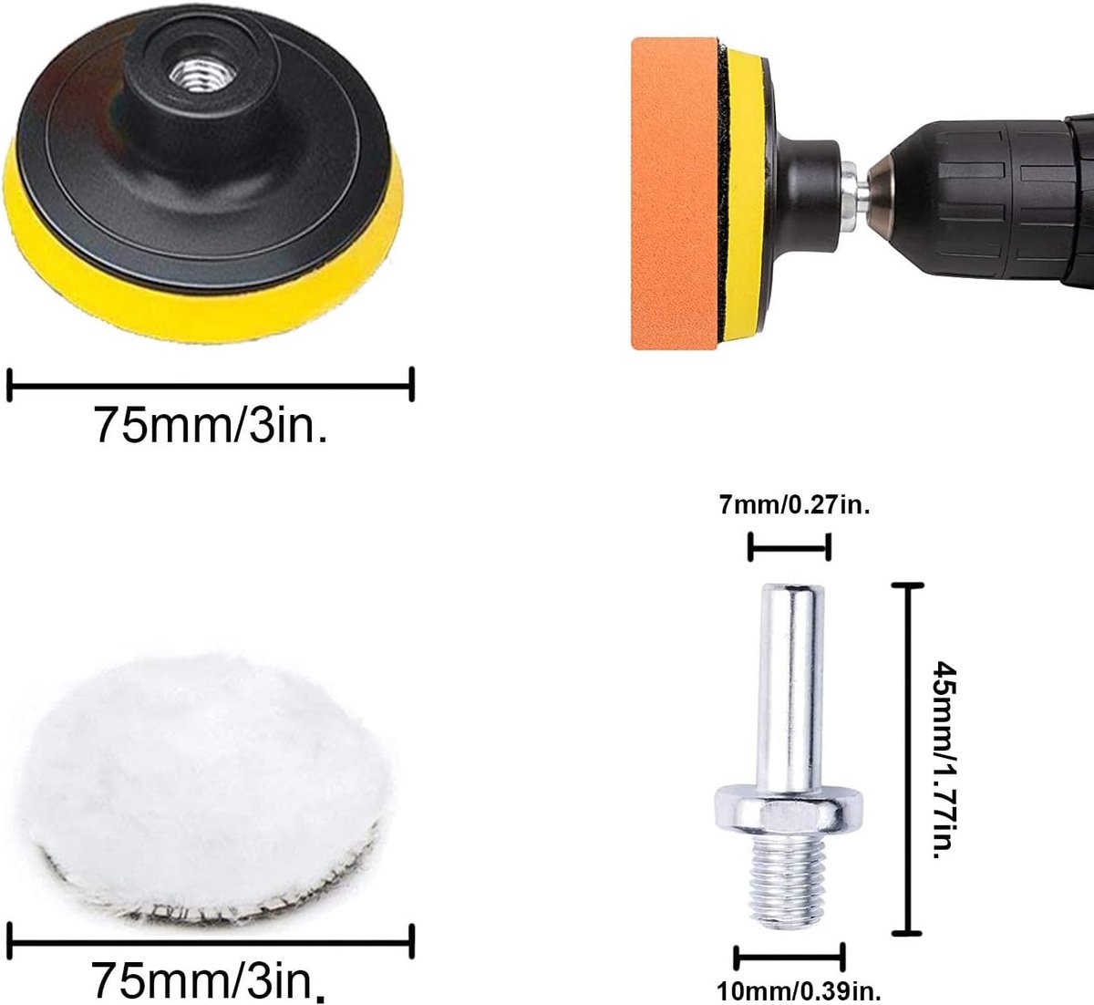 OLOEY 25-delige autopolijstset-inclusief 75 mm sponspolijstschijf-polijsttip voor boormachine-polijstborstel voor slijpmachine en polijstpad met M10-adapter – foto 5