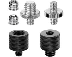 Set van 6 statiefschroefadapters, aluminium schroefdraadadapters, 1/4 inch mannelijk naar 3/8 inch vrouwelijk en 3/8 inch mannelijk naar 1/4 inch vrouwelijk, geschikt voor statieven, camera-, monitor- en microfoonstatieven en lampstatieven.