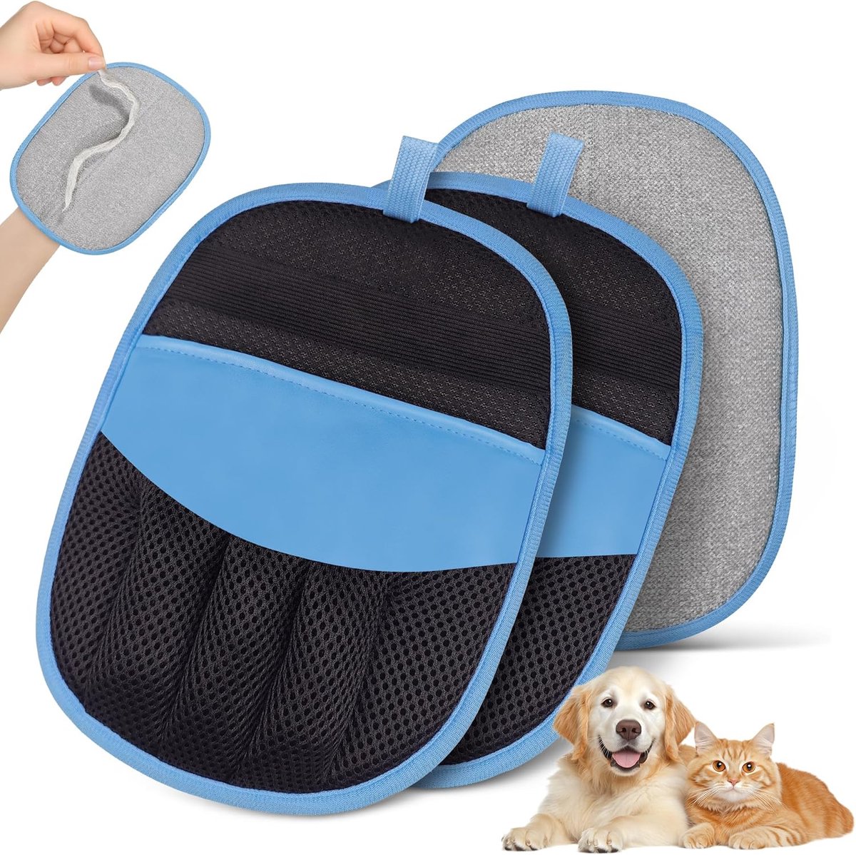 Magic Brush Handschoen voor het verwijderen van dierenharen, Elektrostatische Verzorgingshandschoen voor Honden en Katten, Pure Path Haarverwijderaar, Meubelhaarverwijderaar (Blauw, 2 stuks)| Cyslmuk®