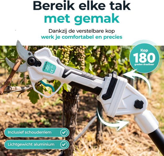 VENTRA® Elektrische Snoeischaar - 40mm- Accu Snoeischaar - Telescopische Verlengsteel 2.5M - 3000mAh Accu - LCD Scherm - Brushless - Reservemessen — afbeelding 5