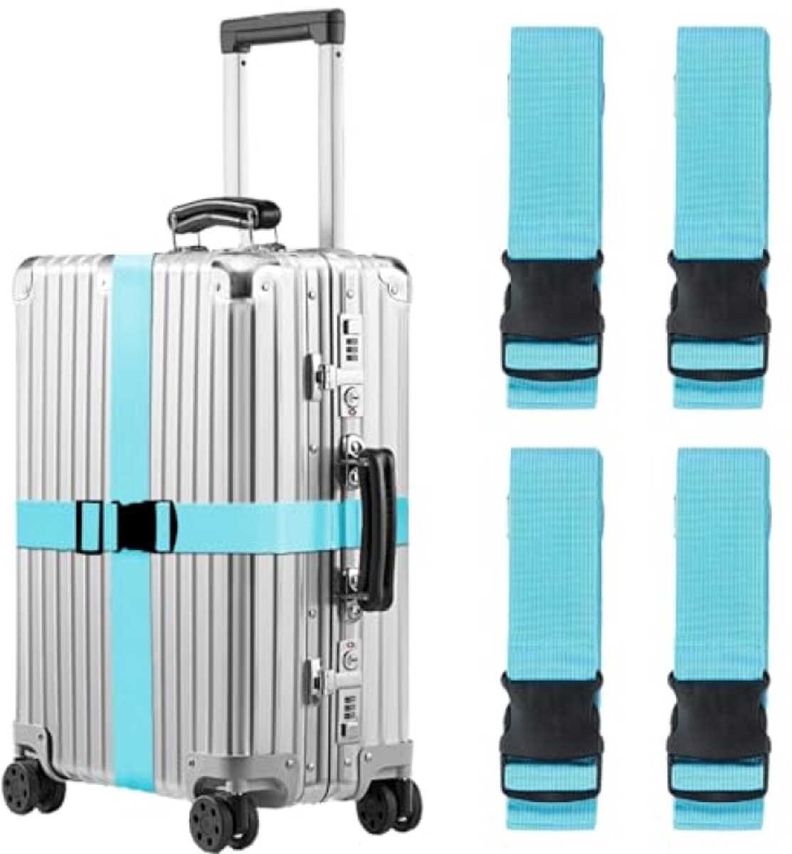 4-delige set kofferriemen, verdikte versterkte heavy-duty riemen, verstelbare reisriem voor koffers - Blauw