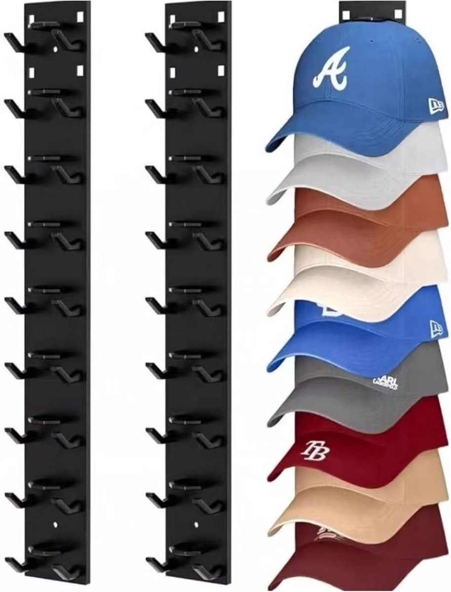 Muurbeugel voor Hoeden en Petten, 2-Delige Stabiele Hoedhouder voor Efficiënte Opslag van Caps en Accessoires, Praktieke Hoedplank met Haak en Organisator voor Baseball Caps