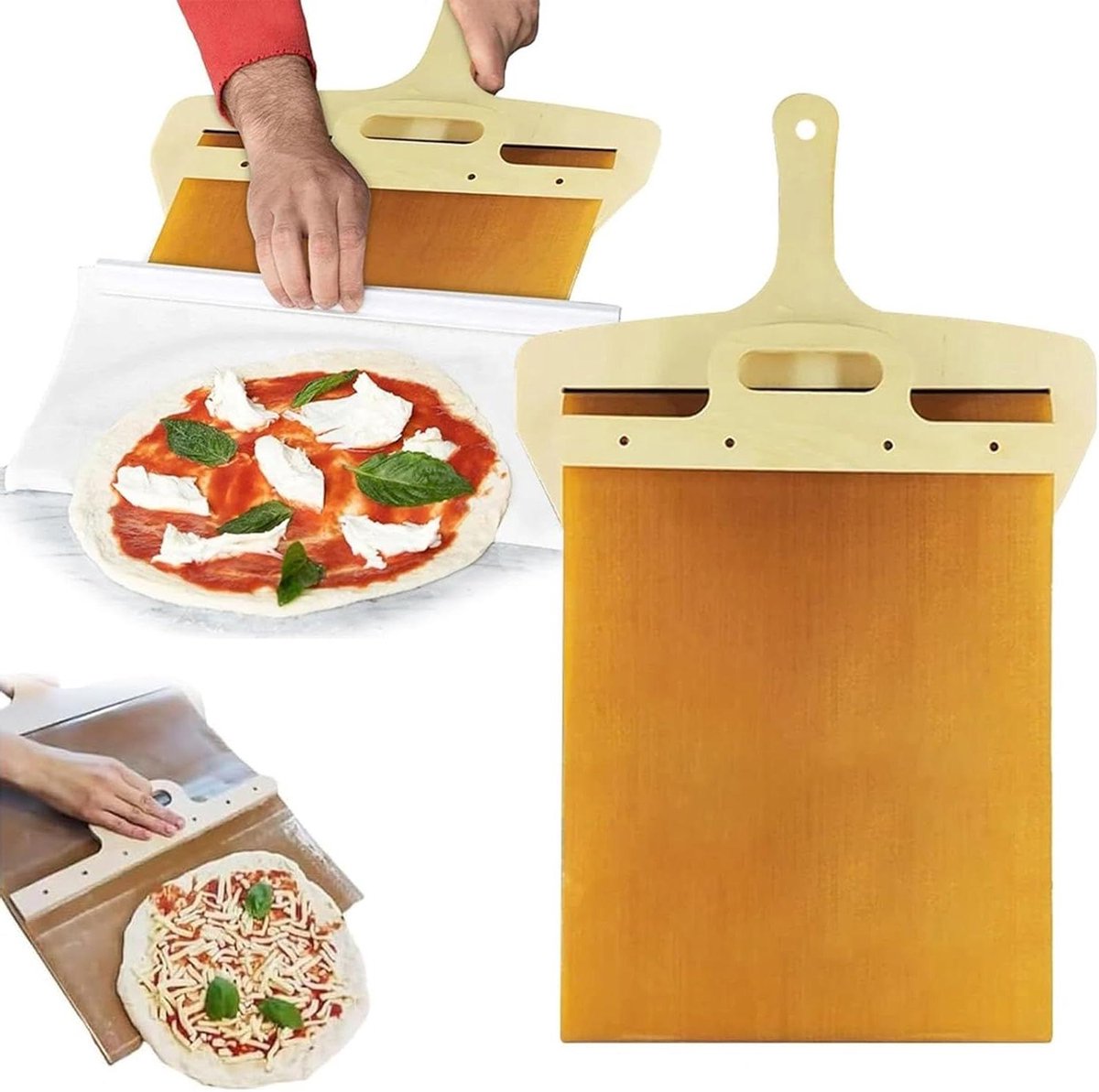Pizza schep - Bak spatel - Pizza bakken - Glijdend mechanisme - 16 x 45 cm - Houtkleur