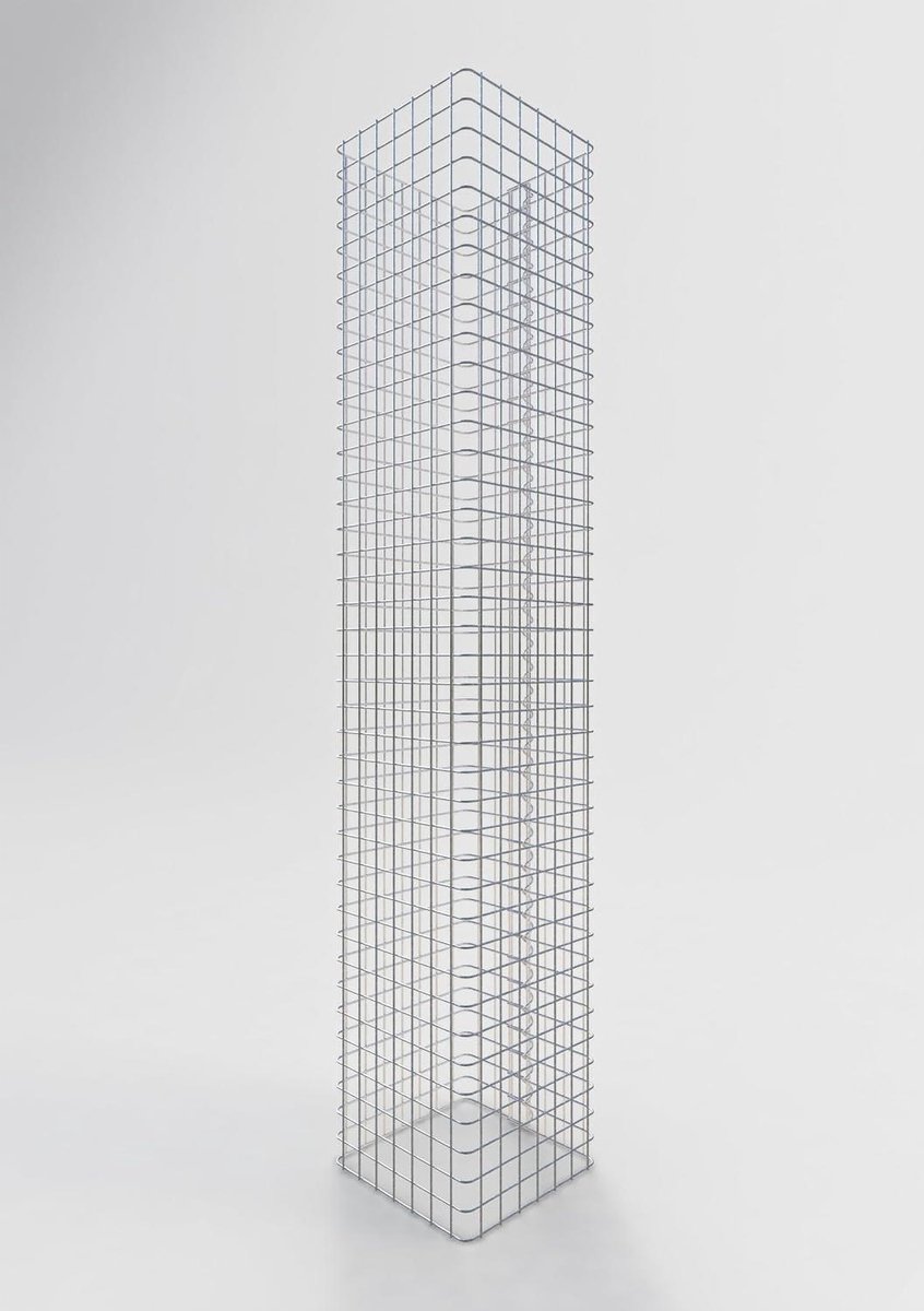 Steenkorf Hoekig - Schanskorf - Tuin Decoratie - Galvanisch Verzinkt - 200 cm Hoog - Zilverkleurig