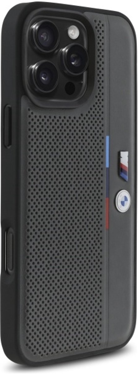 BMW Back Cover - iPhone 16 Pro Max - Grijs - Schokbestendig - Perforated Tricolor Detail