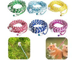 6-delige sleepkabels - Draagriem voor hamsters - Nylon riem - Verstelbaar touw - Riem voor kleine huisdieren - Inclusief belletje - Geschikt voor cavia's, eekhoorns, hamsters, konijnen, Syrische frisbees (Meerkleurig - 1,4 m)