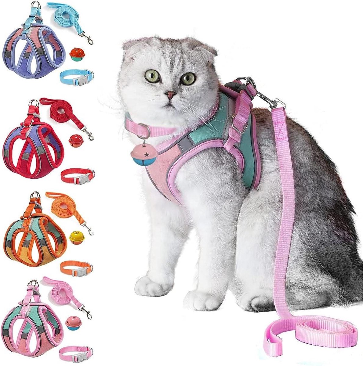 Kattenharnas met riem - Huisdier tuigje - Veilig wandelen - Ontsnappingsbestendig ontwerp - Verstelbaar - Roze Blauw