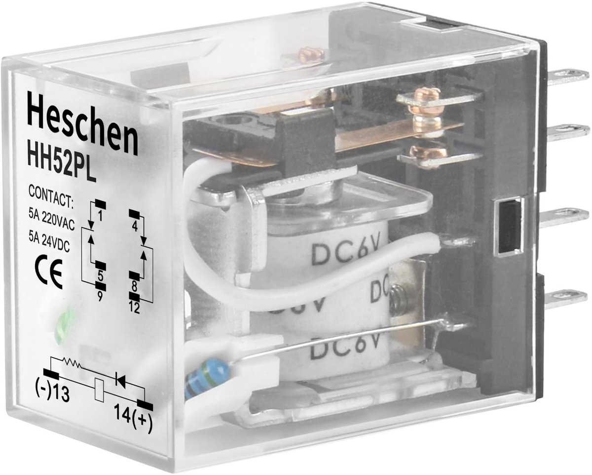aladdien Power relay - 6 V coil - Bescherm jouw elektrische apparatuur - 5 A 240 - 8-pole terminals - LED indicator