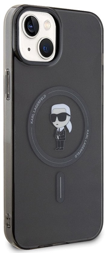 Coque rigide iPhone 15 Plus Karl Lagerfeld – Monogram Ikonik – Zwart