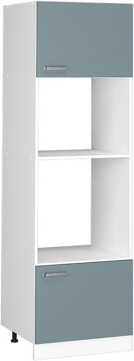 Opbergkast - Hoge Kast Keuken - Hobby Ruimte Inrichten - Open en gesloten vakken - 60 cm breed - Blauwgrijs