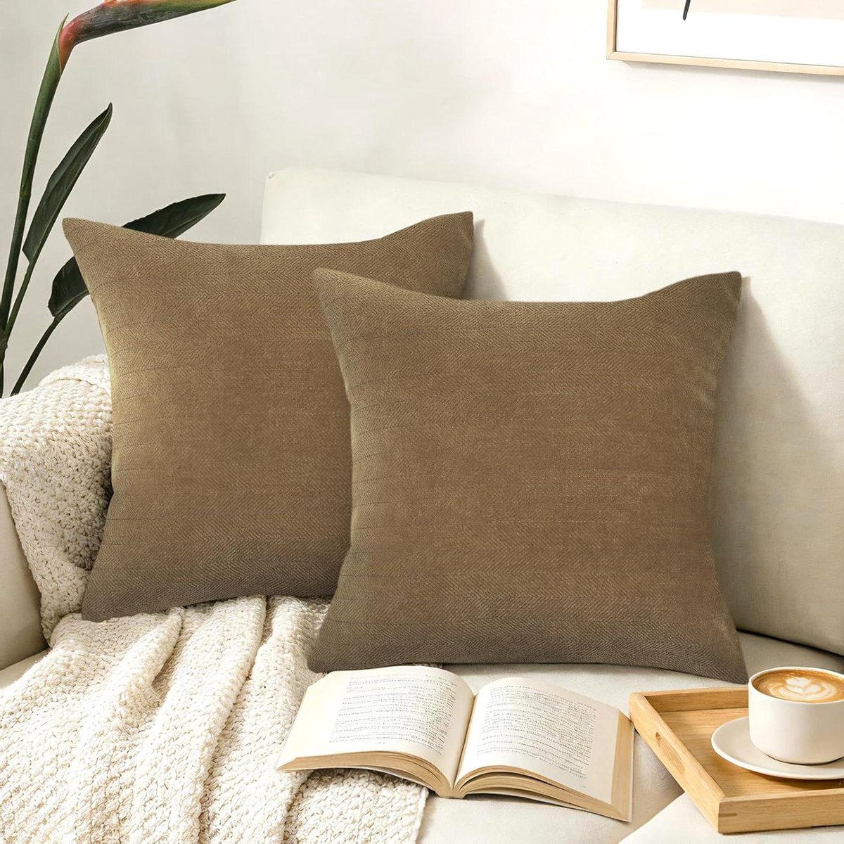 Bruine kussenhoezen - Sierkussensloop Chenille - Interieur Decoratie - Zachte Chenille Sto