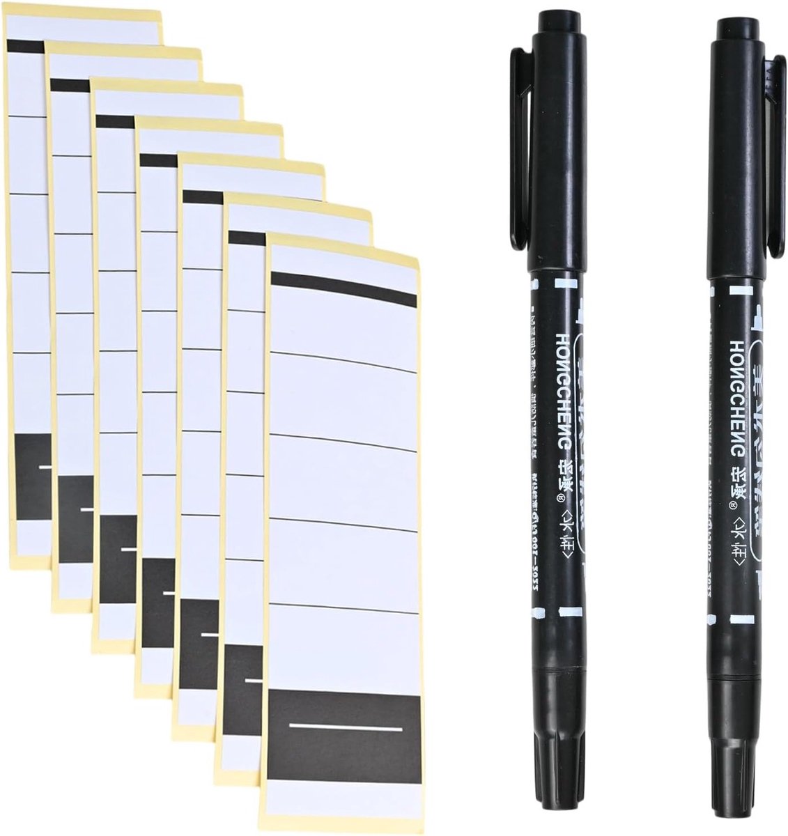 Set van 50 Zelfklevende Binder Stickers met 2 Zwarte Markers voor Mappen, Archiveren en Organiseren, 5.3 x 19 cm