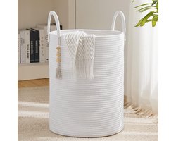 Katoenen Wasmand 58L Wasmand van Touw - Handgemaakte Gevlochten Laundry Basket - Opvouwbare Opbergmand met Handgrepen - Grote Wasmand Organizer 38x38x50 cm - Decoratieve Wasmand voor Kleding, Speelgoed, Dekens
