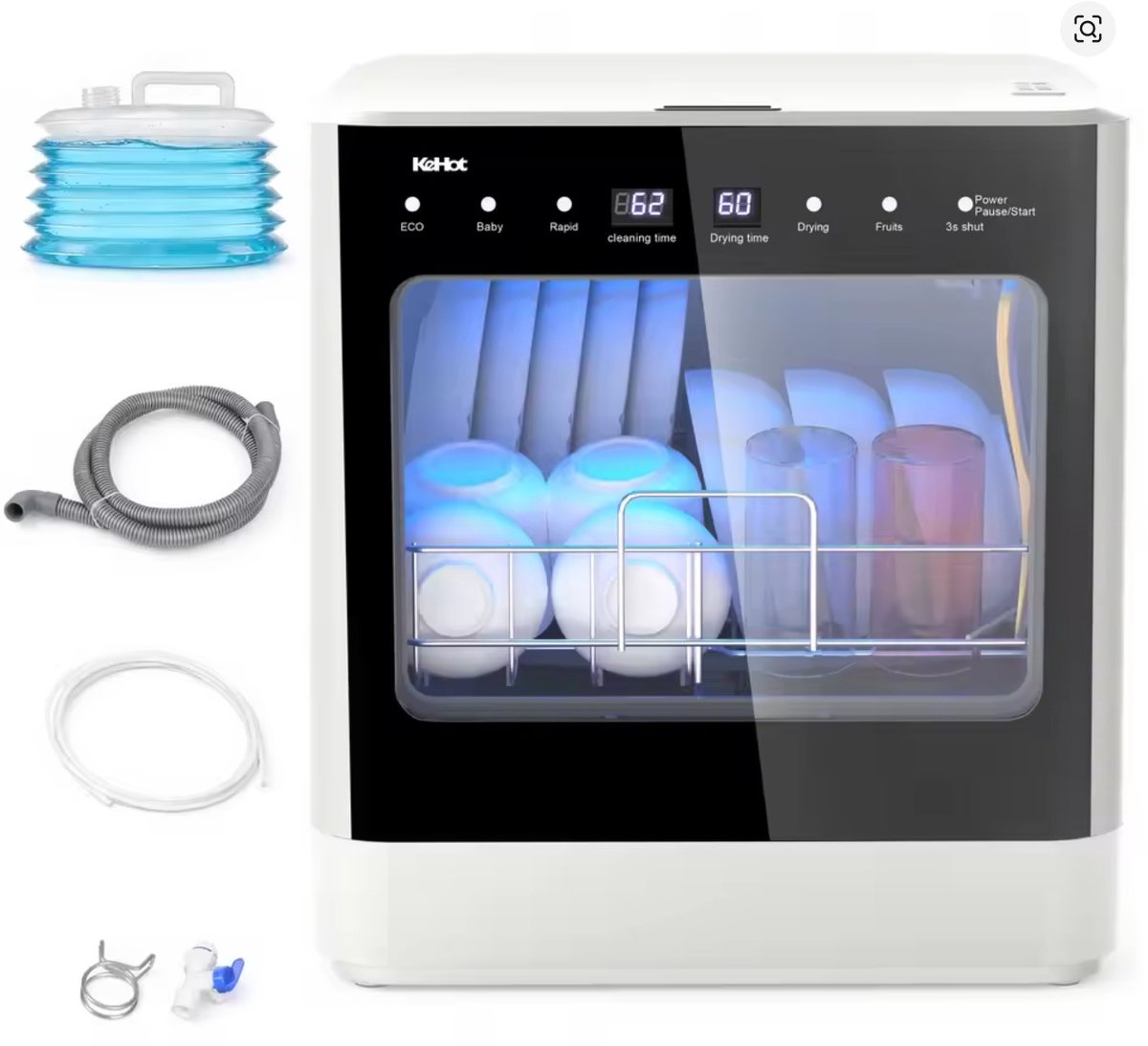 LeeuwenChoice® Mini Aanrechtblad Vaatwasser - Draagbaar - Volautomatisch Met 5 Reinigingsmodi - Automatische Wateraanvoer - Drogen