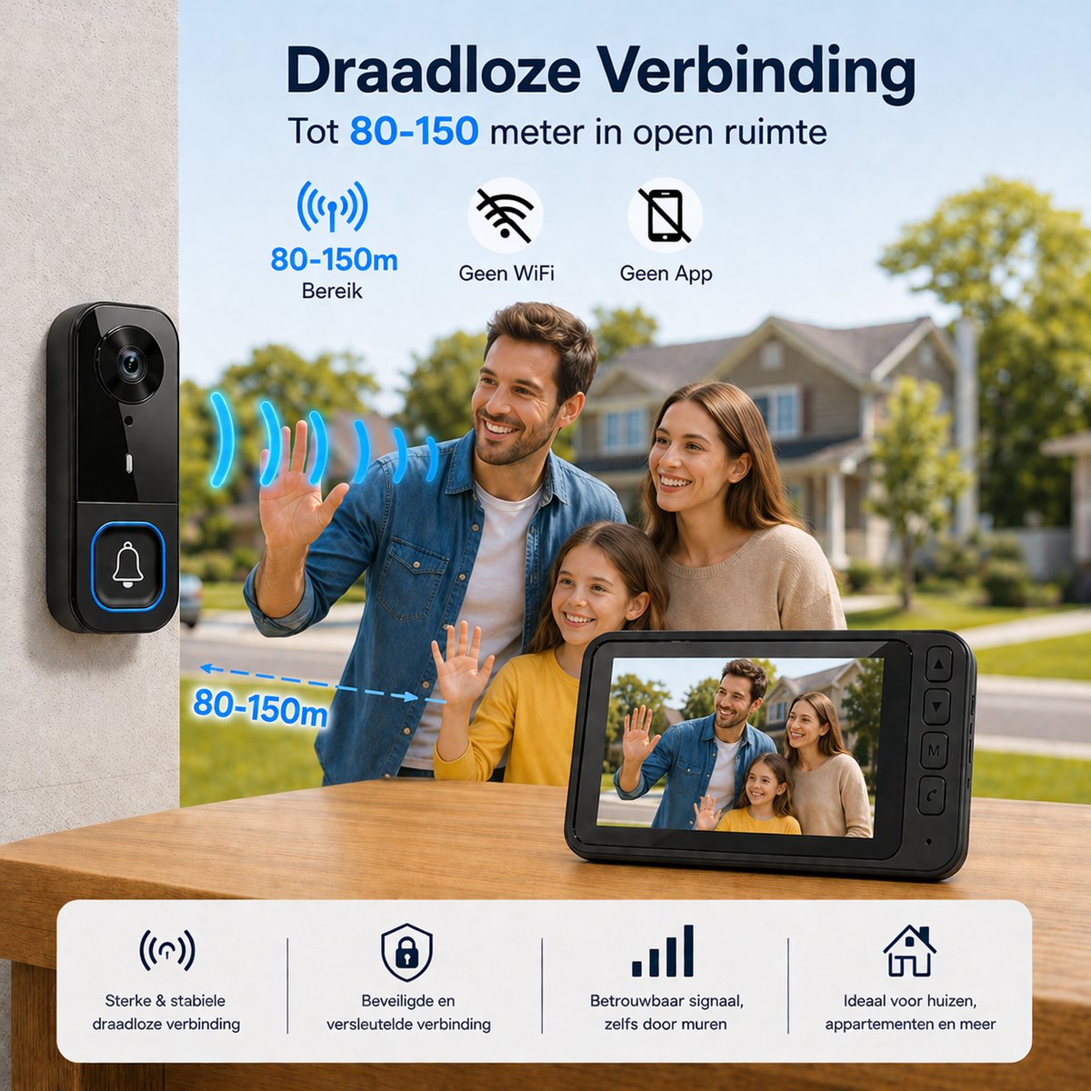 WINNES Draadloze Video Deurbel met Camera en 4.5 Inch Scherm – Zonder WiFi & App - Geen Abonnement - Nachtzicht - 120° Kijkhoek – foto 7