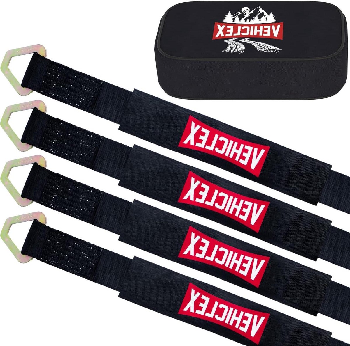 Versterkte Asbanden - Spanbanden Set - Voertuig Zekeren - Koolstofstaal D-ringen - 4 Stuks - Zwart