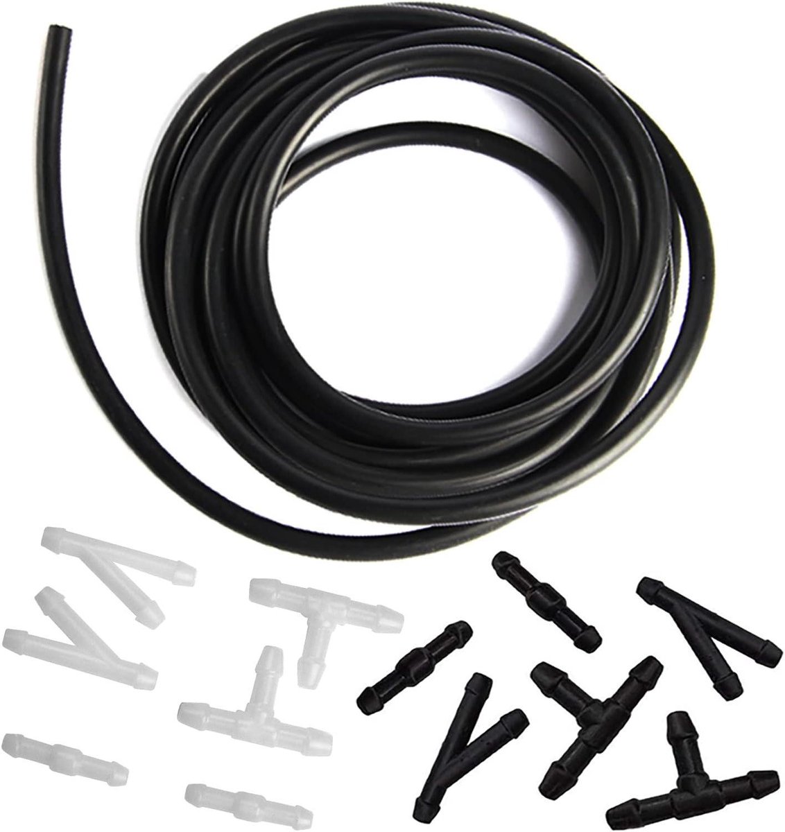 Ruitensproeierslang Set - Sproeislang Auto - Glas Reinigen - Universele Pasvorm - 4 Meter - Zwart