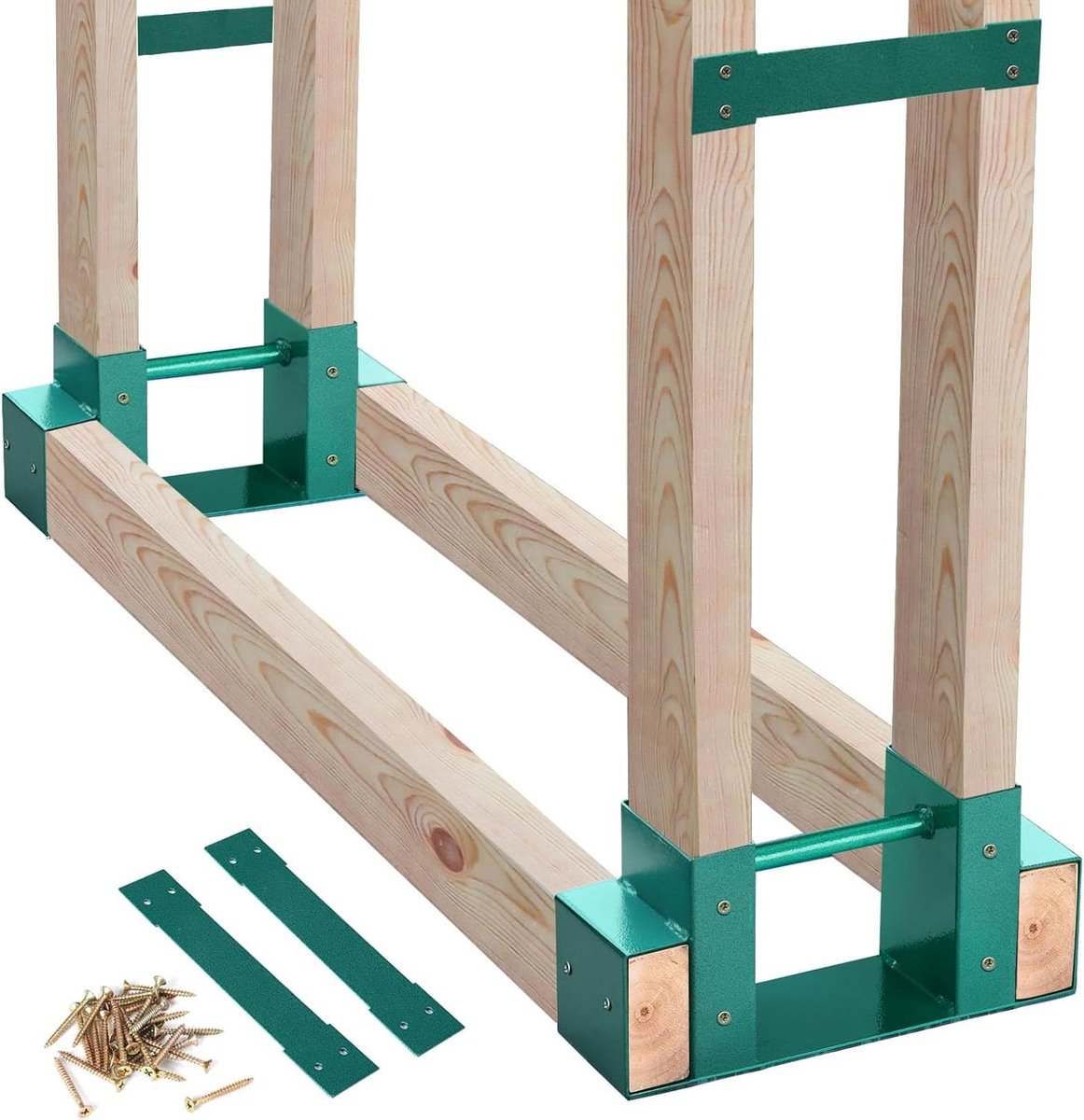 Brandhout Opslag Beugel - Houtrek Kit - Open Haard - Verstelbare Lengte - Voor 2x4 Hout - Groen