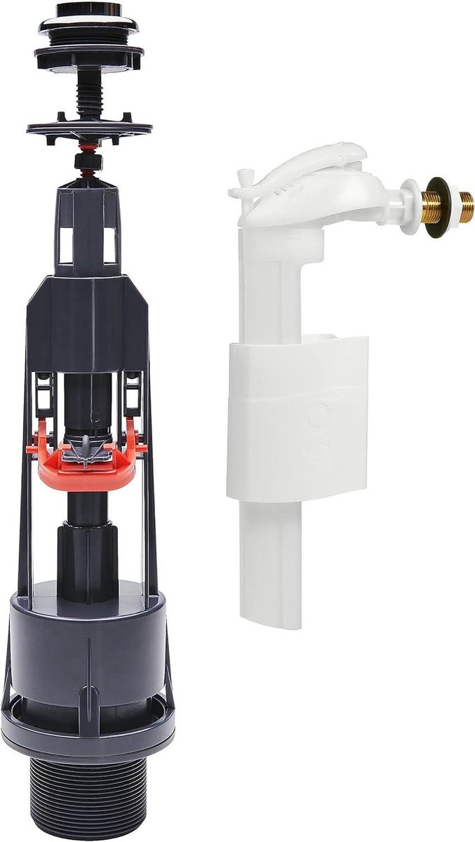 Spaarknop Toiletmechanisme - Vlotterkraan Set - Water Besparen - Start Stop Functie - Standaard Aansluiting - Grijs Wit