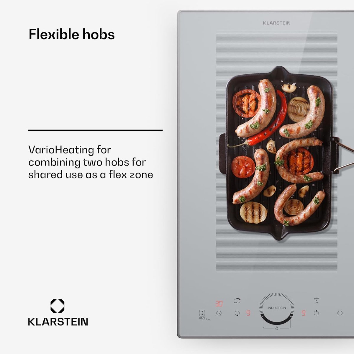 Inductiekookplaat 2 zones - Inbouw kookplaat - Efficiënt koken - Touch control bediening - 30 cm breed - Wit