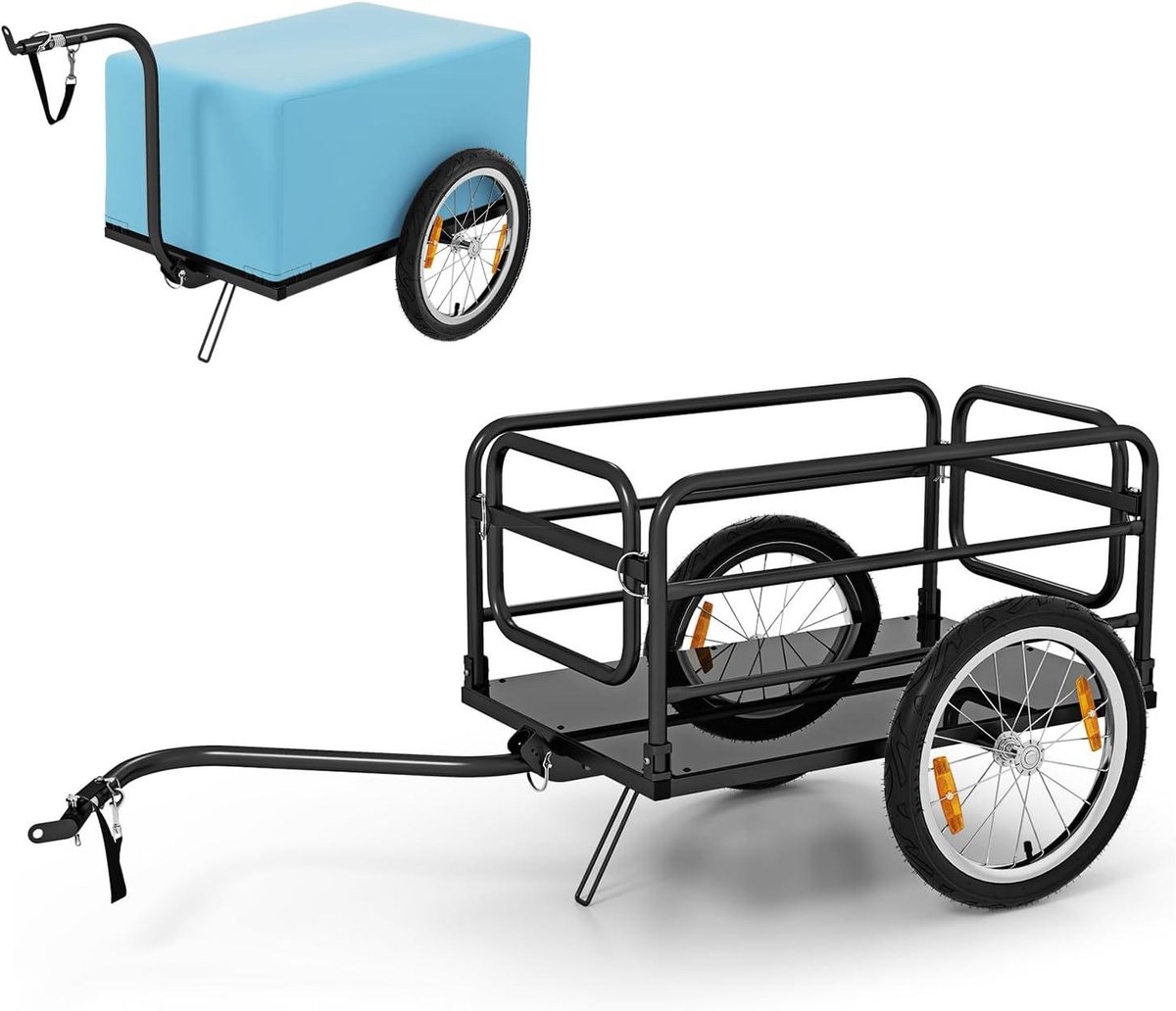 Fietsaanhanger - Fietskar Vrachttrailer - Boodschappen Vervoeren - Inklapbaar Frame - 145.5 cm - Zwart