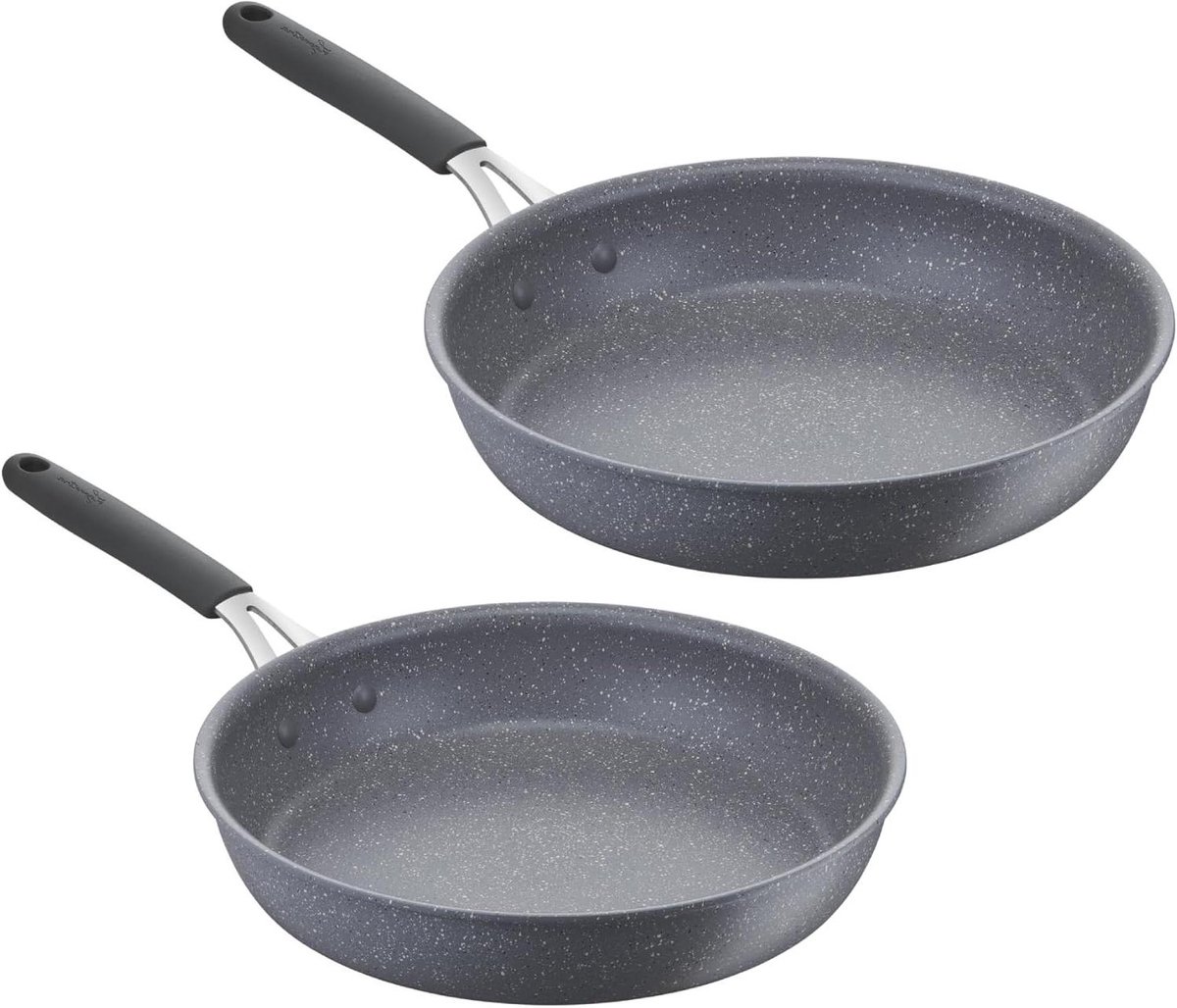 Koekenpan Set - Koekenpannen Steenlook - Gezond Koken - Minerale Coating - 24/28 cm - Grijs