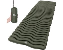 Opblaasbare slaapmat voor kamperen - nylon en TPU – golfvorm – dubbele klep – compact opbergbaar – legergroen