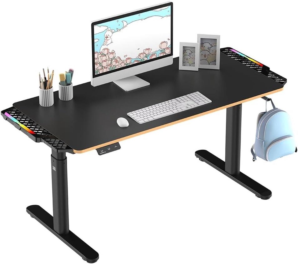 Elektrisch Kinderbureau - Verstelbaar Bureau - Comfortabel Leren - Stille Hoogteverstelling - 136x60x55-81cm - Zwart