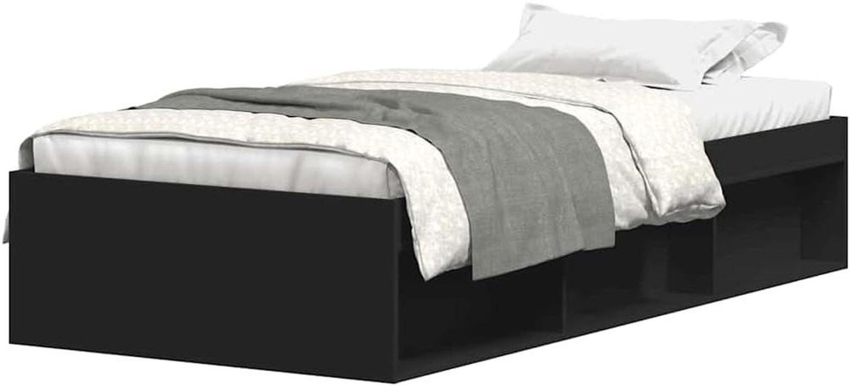 Bedframe Zwart - Eenpersoonsbed Frame - Moderne Slaapkamer - Met Opbergvakken - 90x200 cm - Zwart
