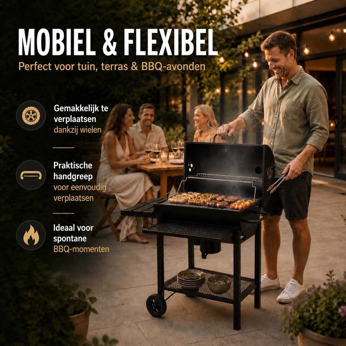 Mevsim Houtskool BBQ XL - Smoker met Wielen, 70x37cm thumbnail 6