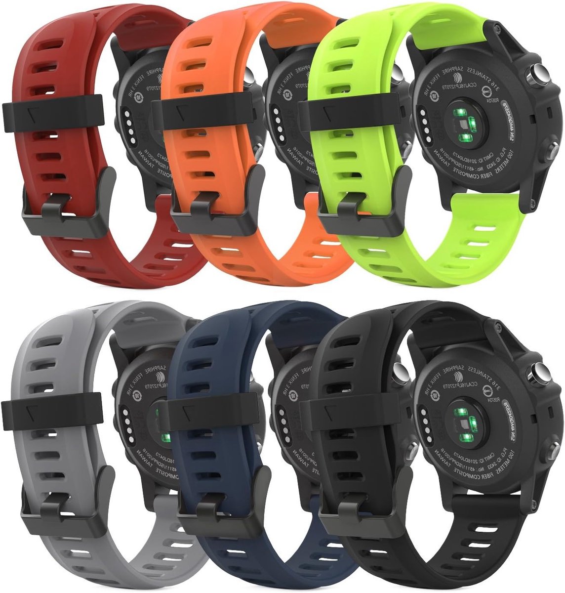 Zachte Siliconen Vervangband voor Garmin Fenix 3, Fenix 5X en D2 Delta PX - Sportieve Armband Set van 6 Stuks